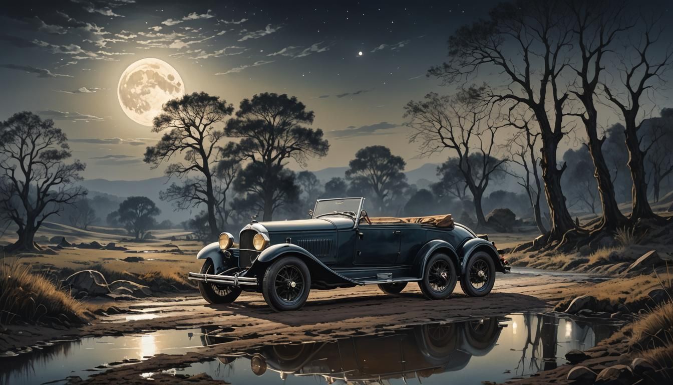 Car under moonlight - AI Generated Artwork - NightCafe Creator