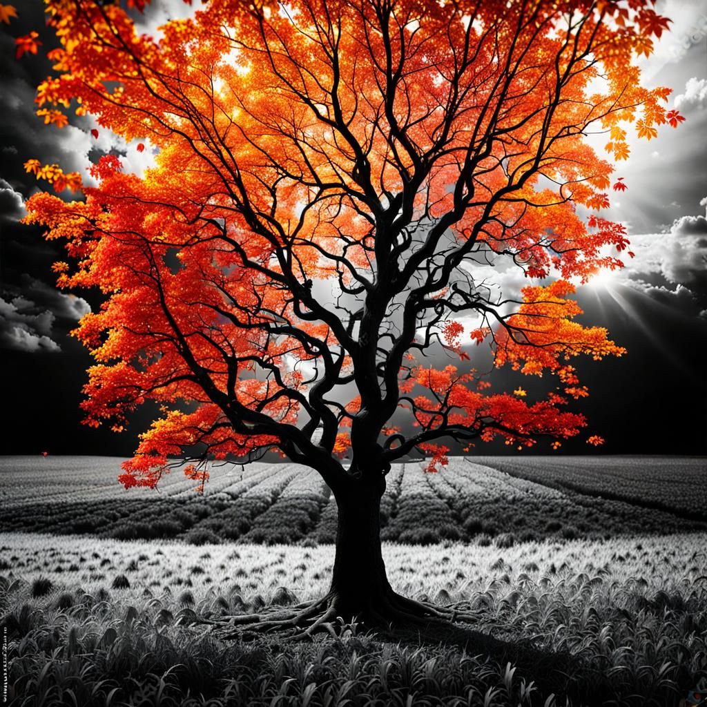 Beautiful tree  with red and orange color leaves.  Beautiful...