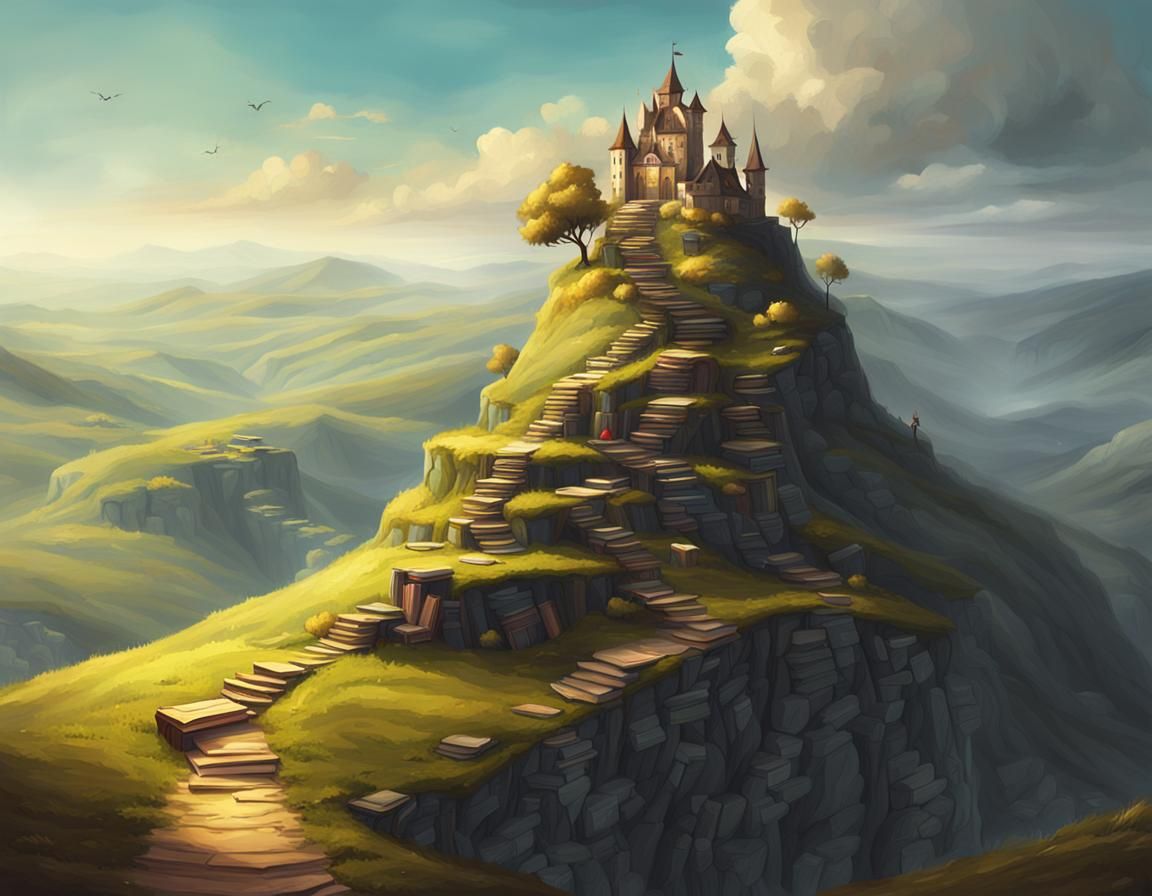 Fantasy Landscape with Book Hills: Digital Art