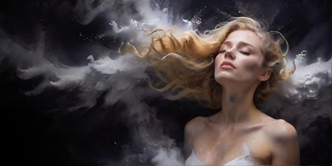 A  portrait of a woman with long blonde hair