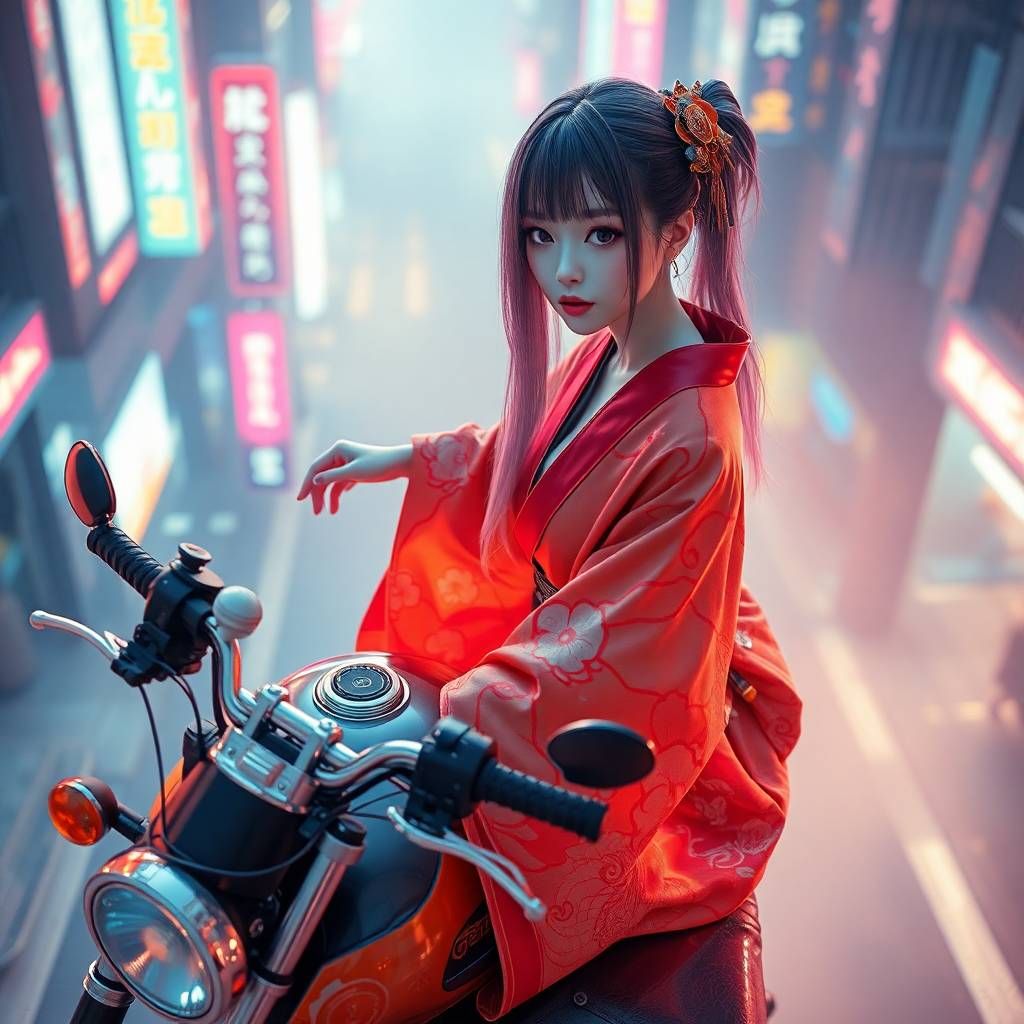 Japanese woman on motorbike