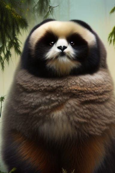 ragdoll panda owl in an ancient forest