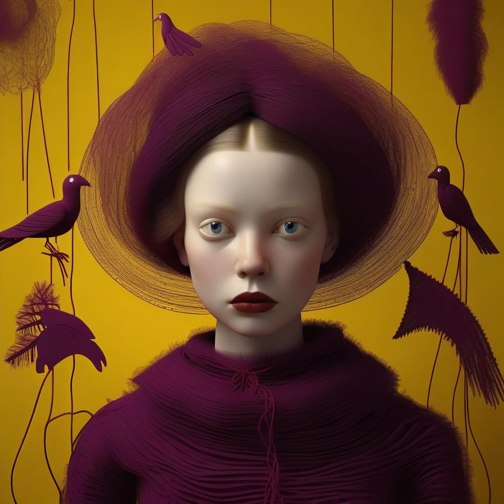 Portrait of girl with birds.