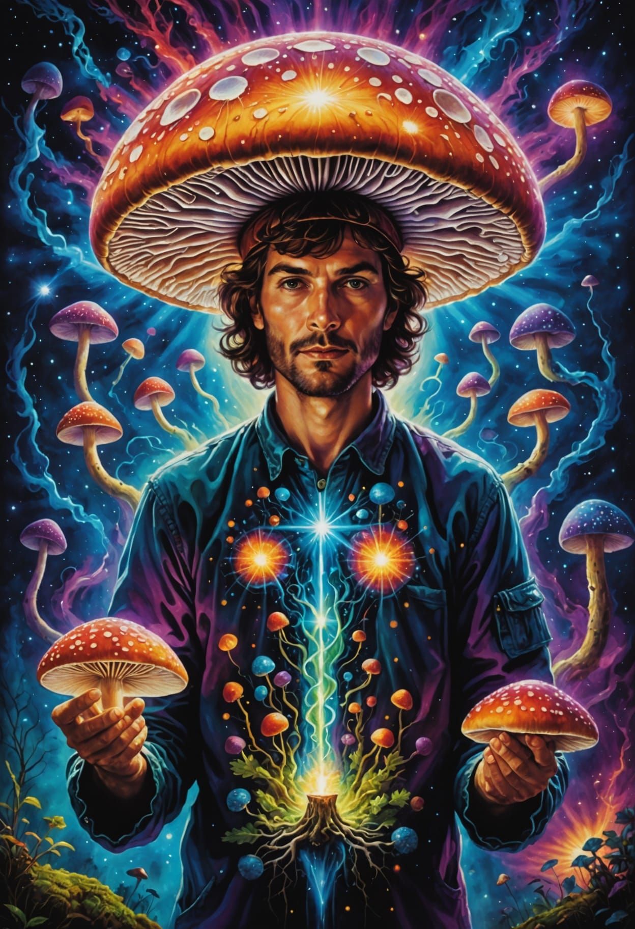 Cosmic Mushroom Man in Esoteric Light