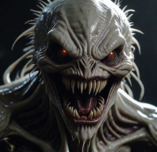 Extremely terrifying and absolutely scary demon monster that is an extremely horrifying violent demon alien monster with creepy extremely de...