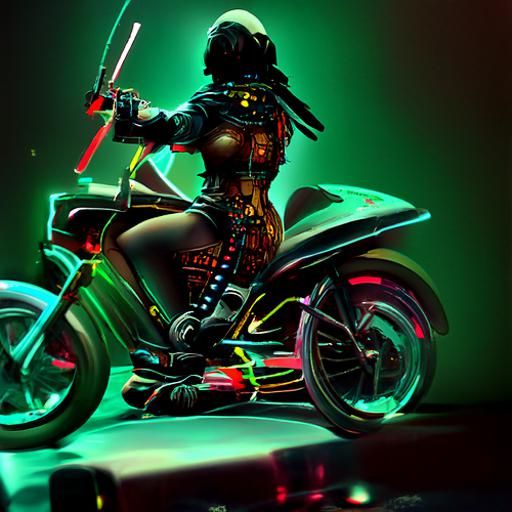 synthwave neon cyberpunk samurai woman