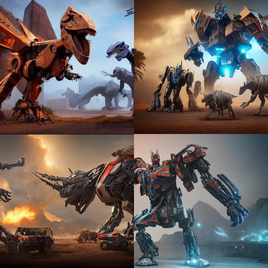 Transformers and dinosaurs fighting - AI Generated Artwork - NightCafe ...