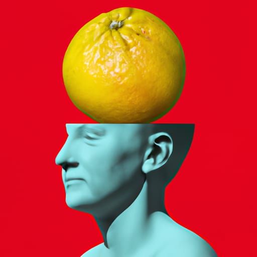 a grapefruit on a head
