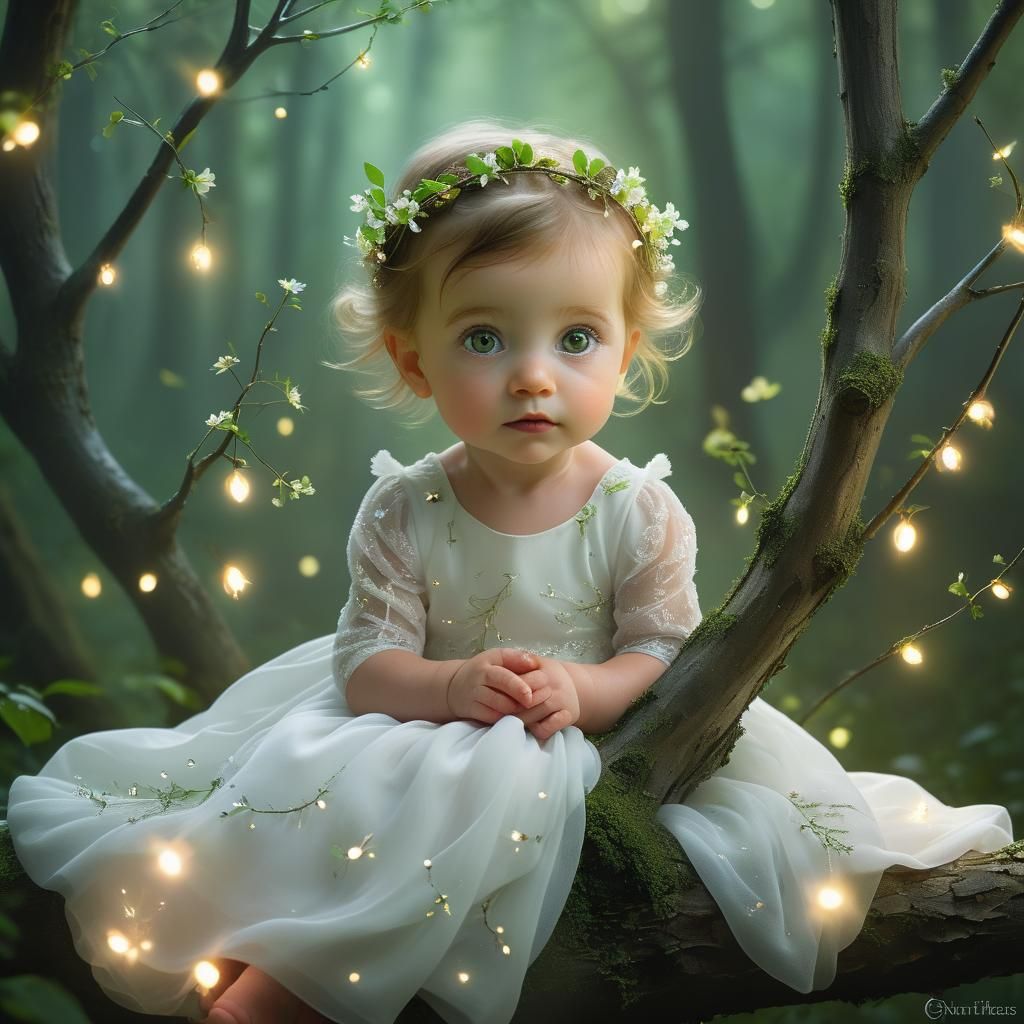 A captivating photo of a baby girl with captivating green ey...