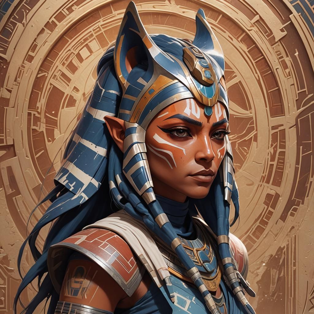 Egyptian Ahsoka Tano head and shoulders portrait, 8k resolut...