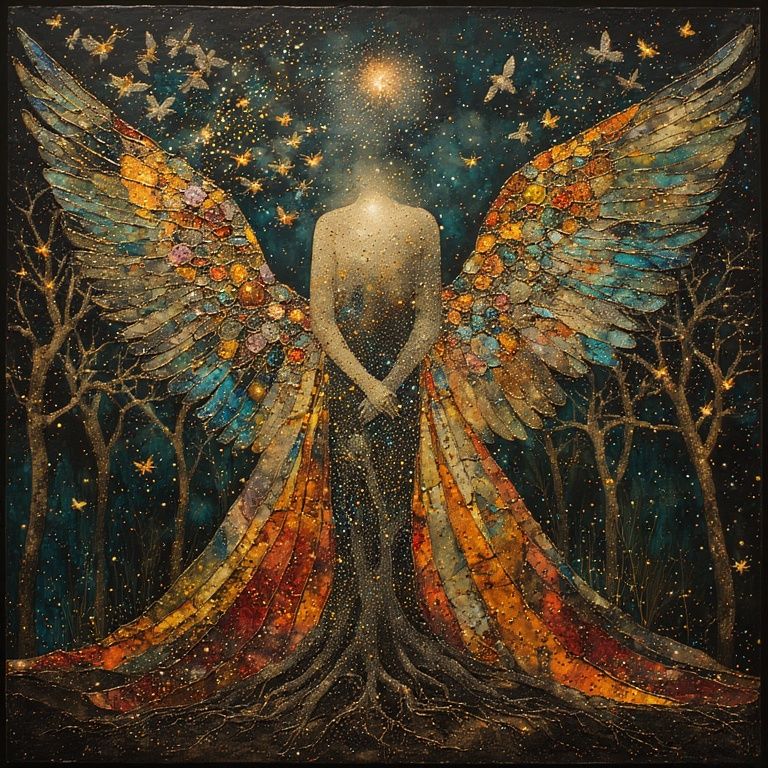 She rises from a dark forest floor, blossoming like a tree w...