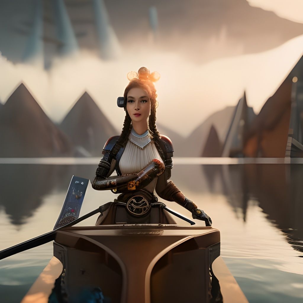Robot on Lake in Hyperrealistic Fantasy Style