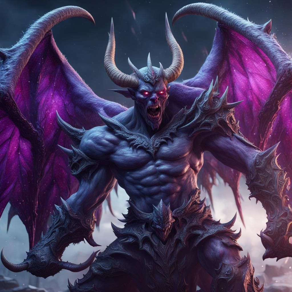 Ice demon vs demon with horns and purple wings