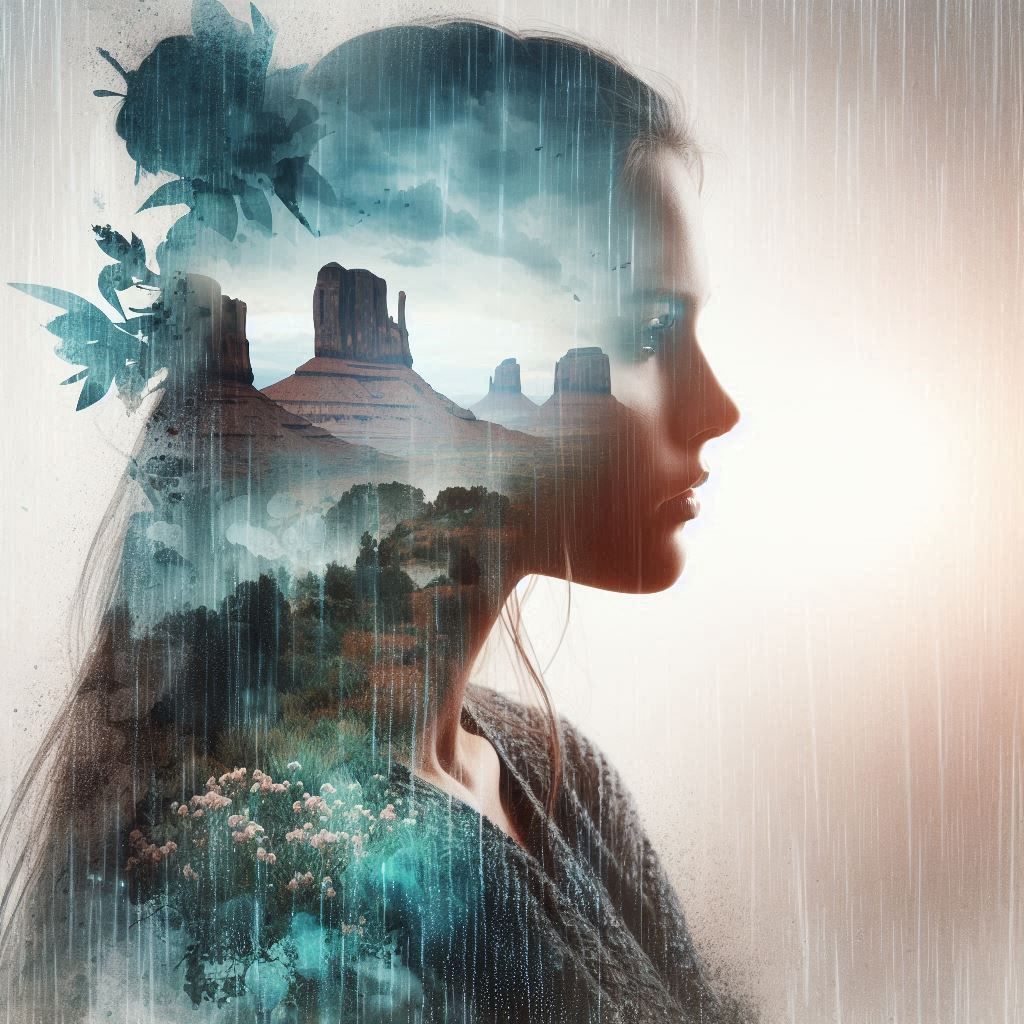 double exposure beautiful fantasy DALL-E 3 portrait landscap...