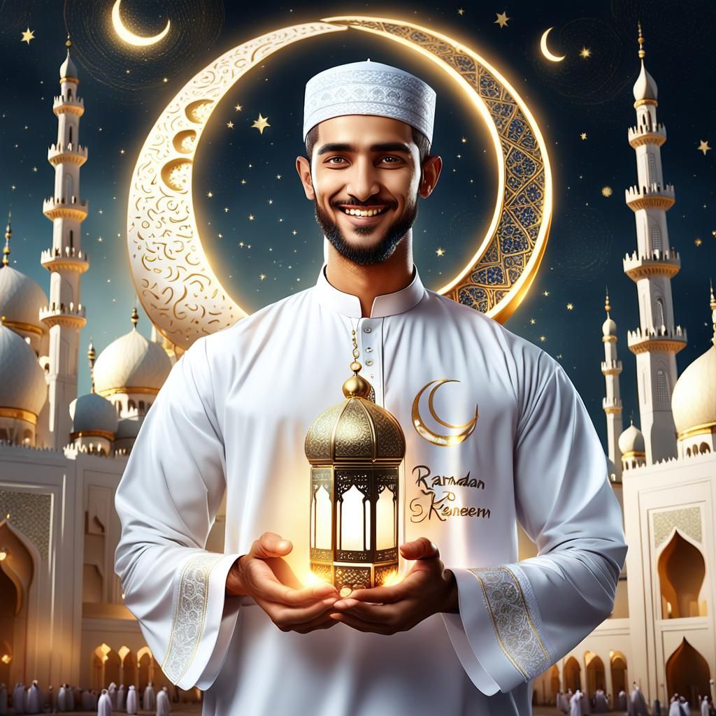 A beautiful man wearing a white Islamic  holding in his hand...