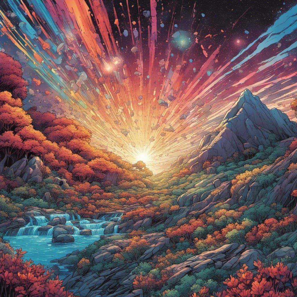 colorful glitter falling from the sky, vibrant colors