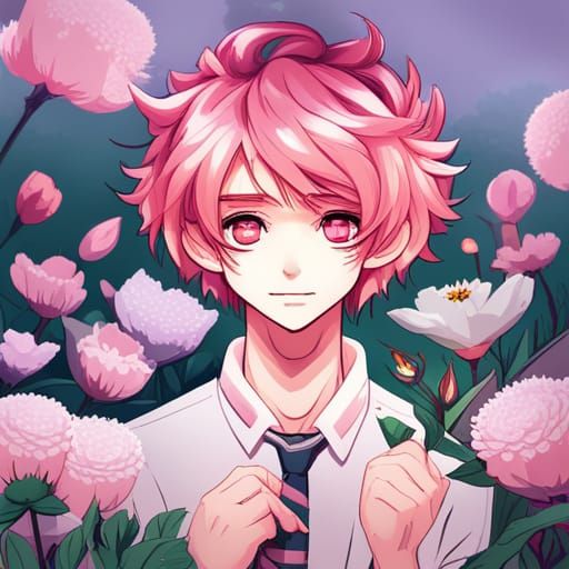 Pink boy with flowers