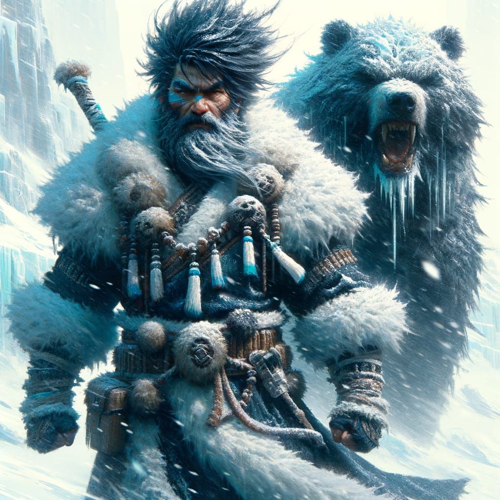 Fantasy Chinese Monk Braving the Frosty Wilderness