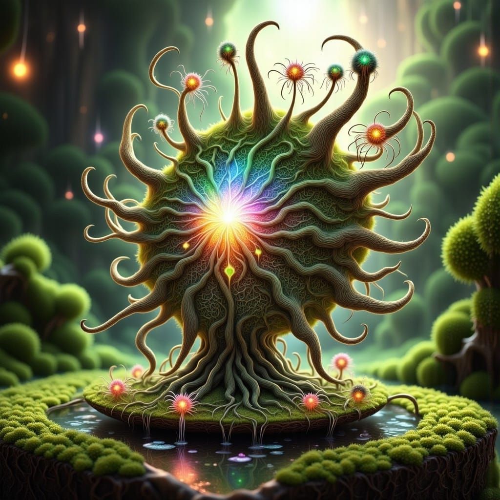 <lora:Flowing Root Lines:1.0> 3D hifi HORN_OF_PLENTY MANDALA_SQUID-SPIDER_TREE-ANT_WHIRLIGIG_PINWHEEL ODD_SHAPED_OVOID_FACE_MARBLES glass_sp...