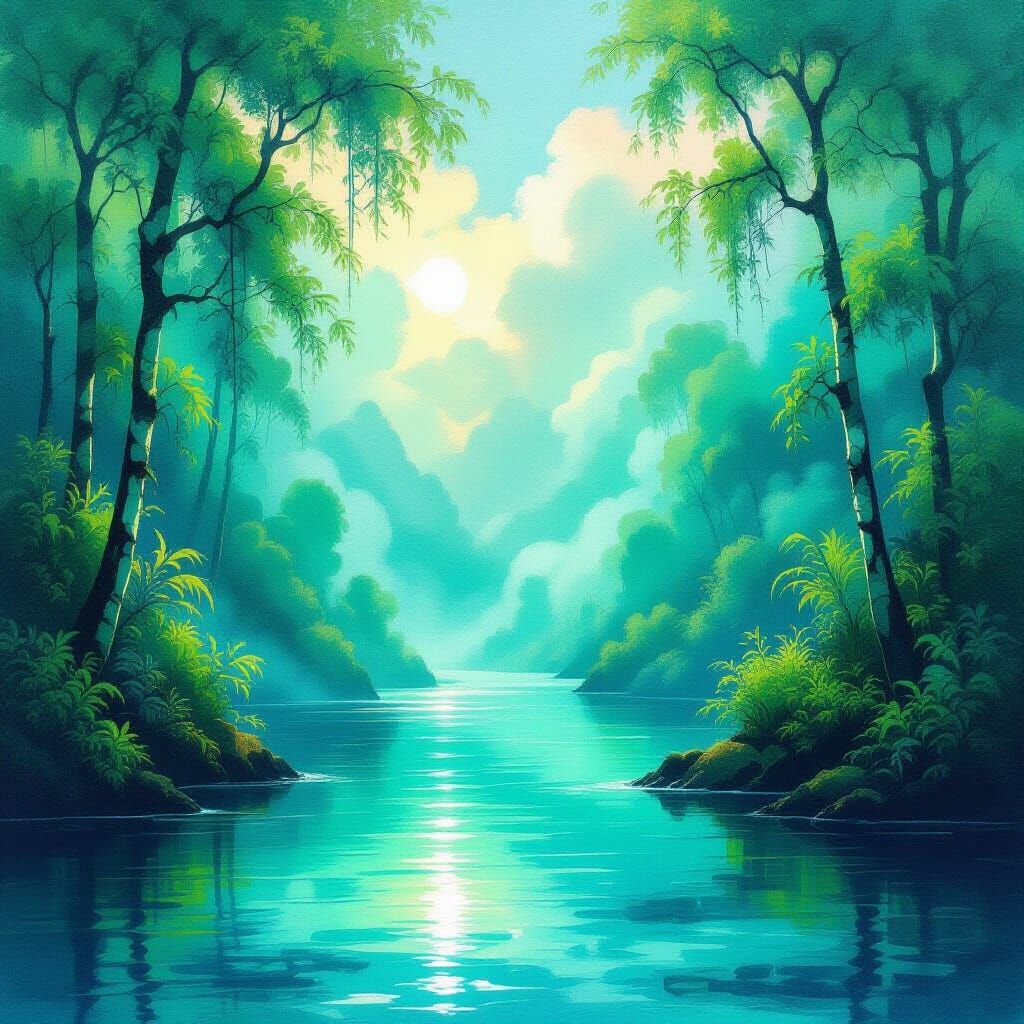 Surreal Aquatic Forest in Impressionist-Abstraction Style