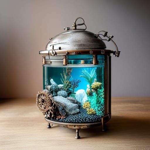 Steampunk aquarium with mechanical fish - AI Generated Artwork ...