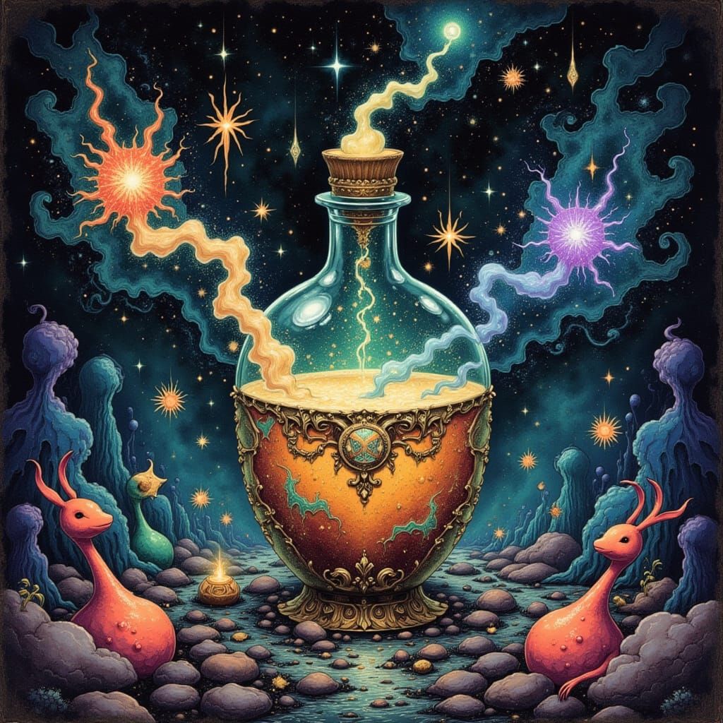 Enchanting Witch's Potion Bubbling with Runes and Spirits