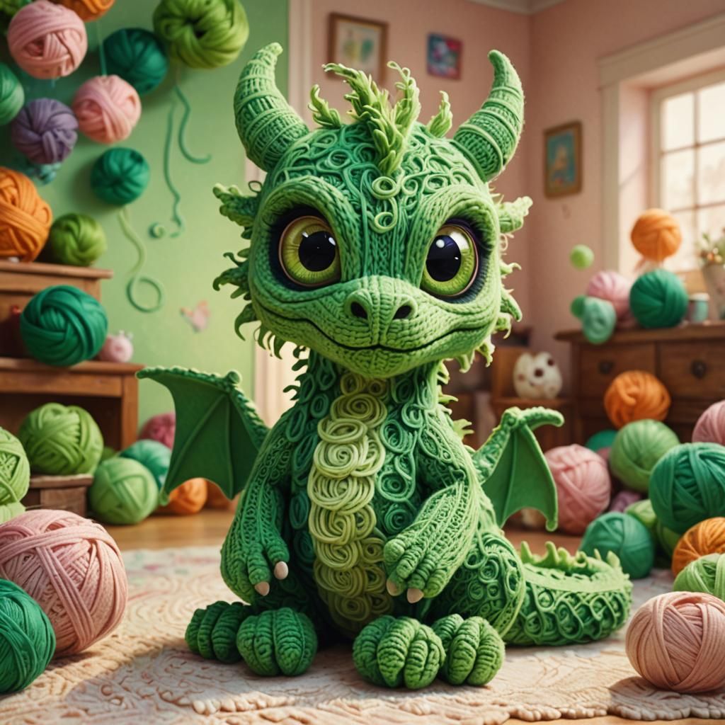 Chibi Yarn Dragon in Cozy Pastel Room