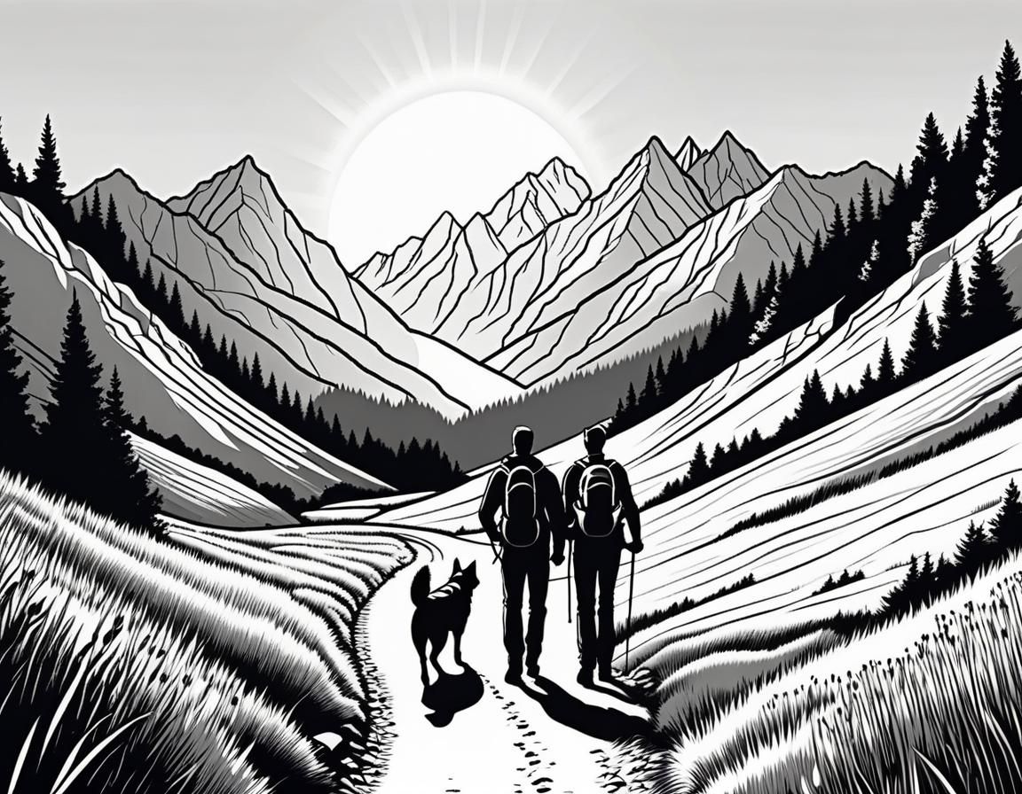 Simple line art drawing of two people and a German Shepherd ...