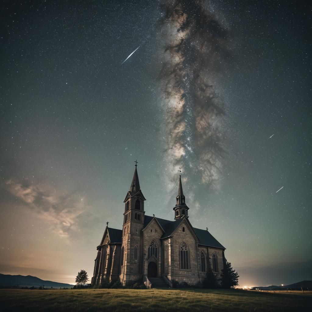 A Church alone in the Space with stars