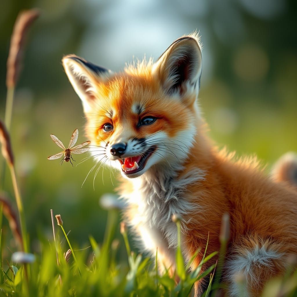 Vibrant orange fox cub