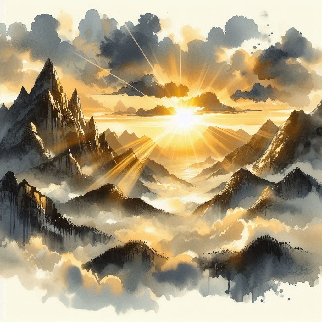sunrise over a majestic mountain