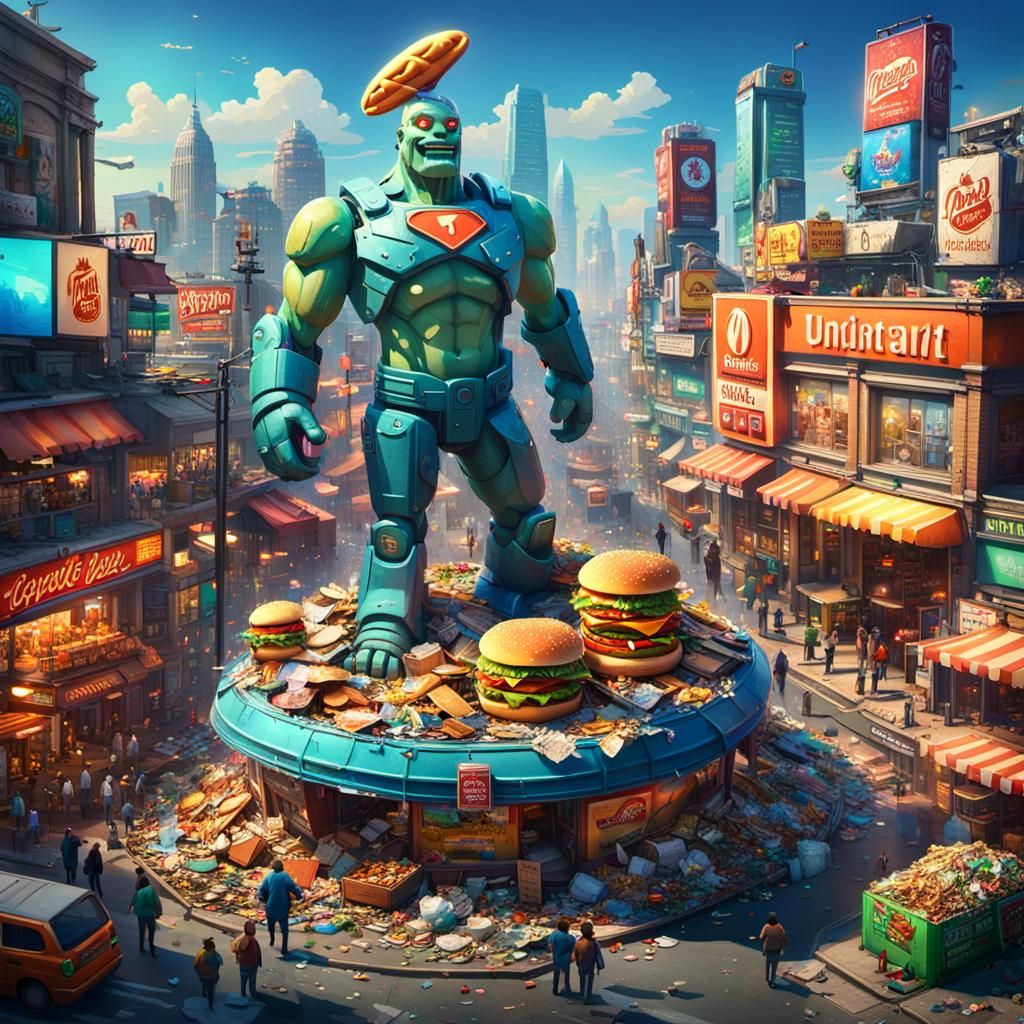 A bold and colorful image with a message about consumerism