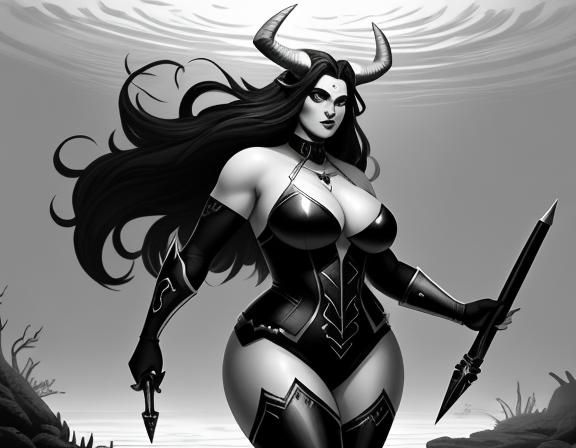 A fantasy illustration of a	Feminine	plus-sized	Minotaur	Hunter	 wearing conservative clothing,	 near ...  by @Lots-of-games-to-play