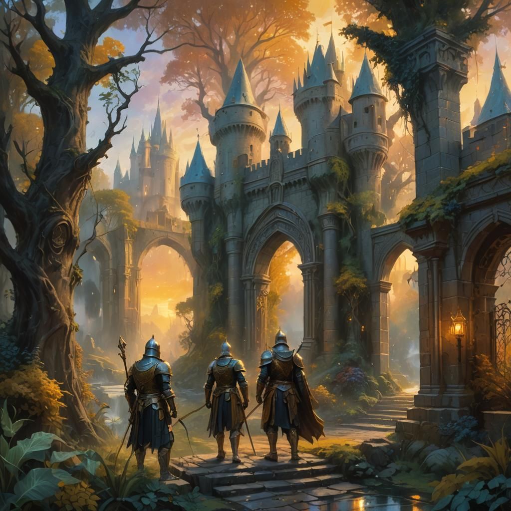 Knight and Wizard at Mystical City Gates