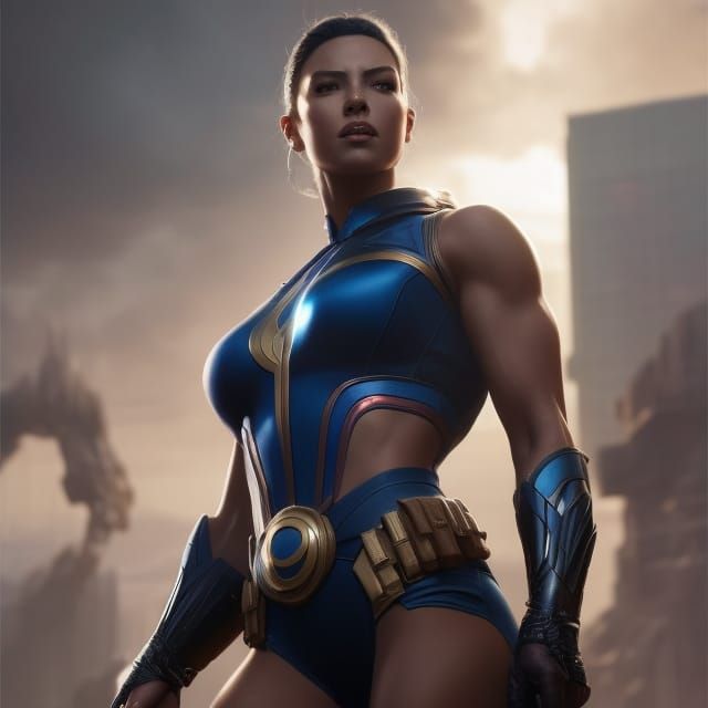 beautiful super hero girl,
muscular,
voluptuous, 
spandex, o...