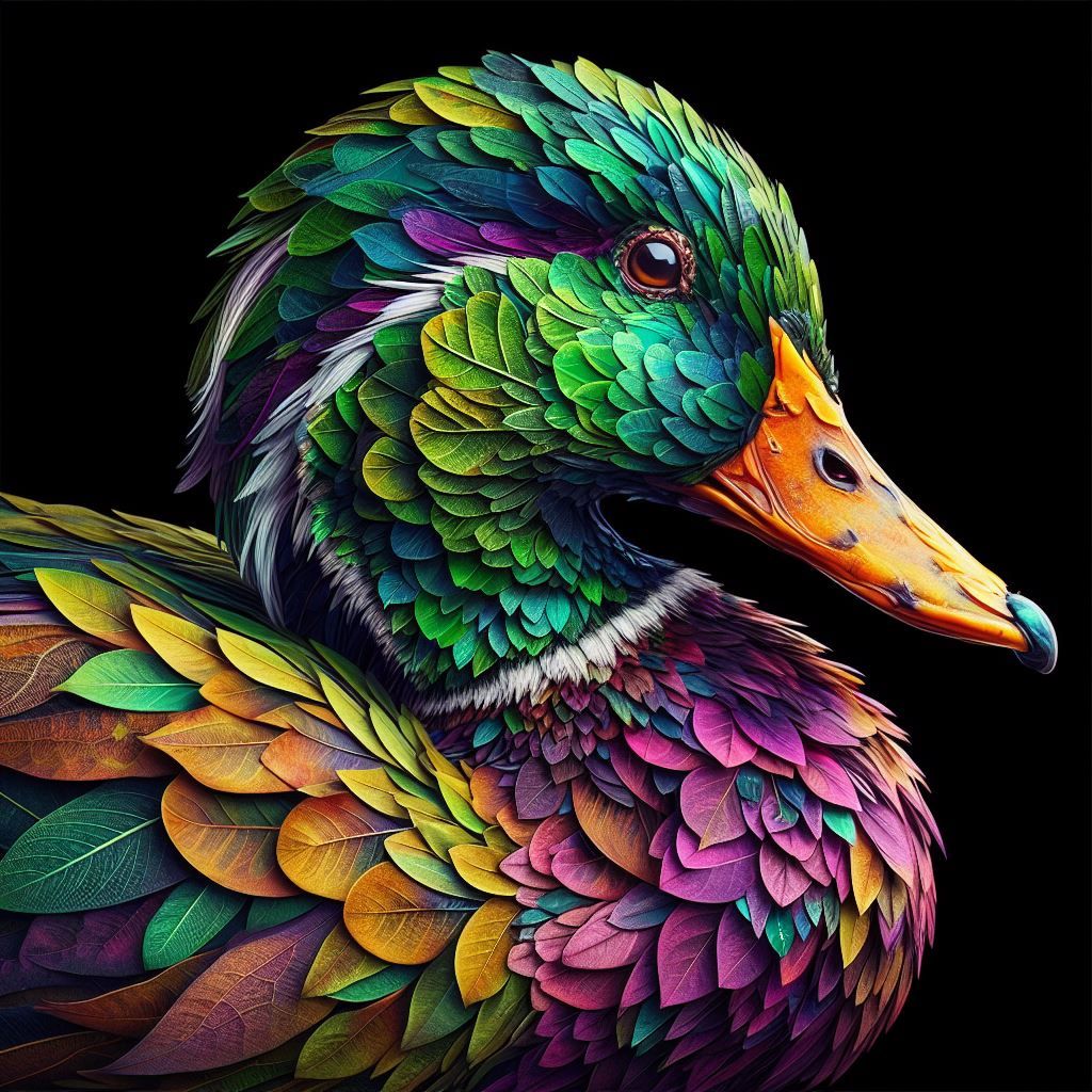 Mallard duck made out of leaves