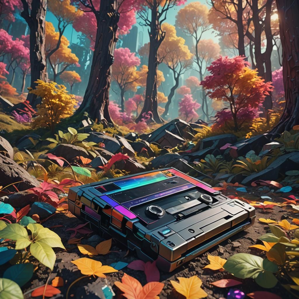 Retro Futurism Cassette in Surreal Nature