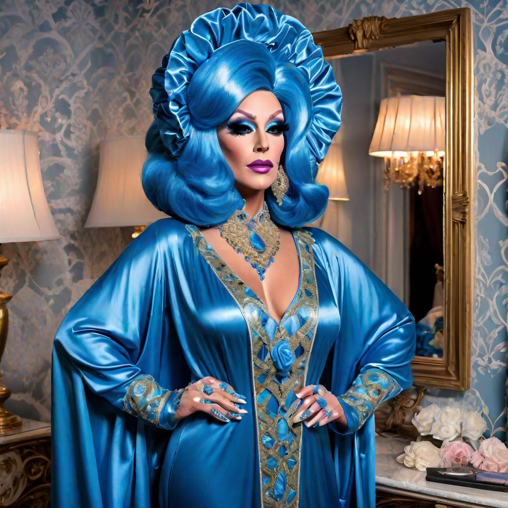 Satin Wonderland of Sissy Dresses and Wigs and Gloves and Makeup Mirrors. Poofy Extravagant Ultra Femme Drag Queen weari...