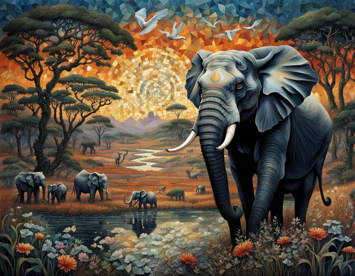 A matriarch of an elephant group on the African Savanah, standing watch.  by @Winter