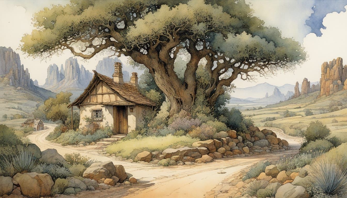 Arizona Night Storybook Illustration in Watercolor