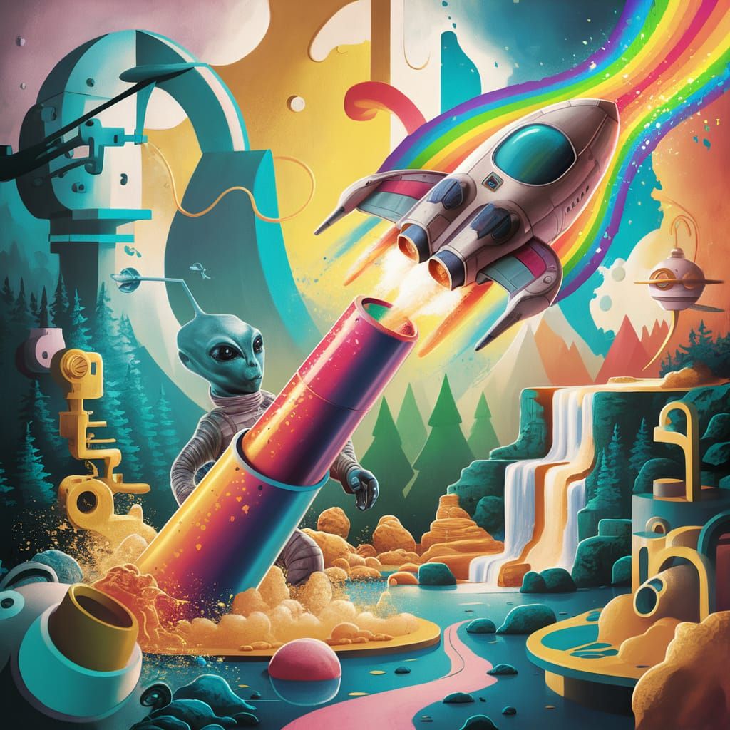 Alien launches a spaceship