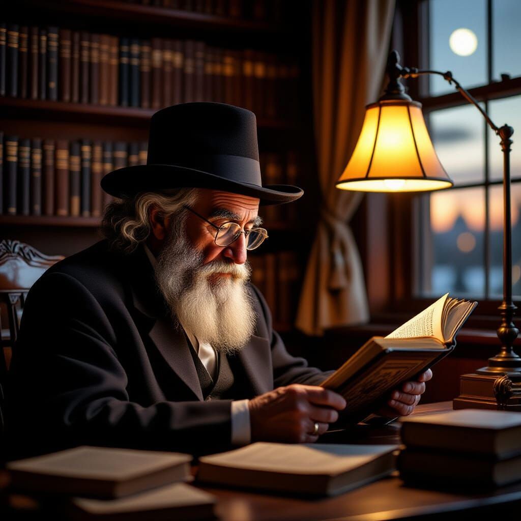Wise Hasidic Man Studies Ancient Text