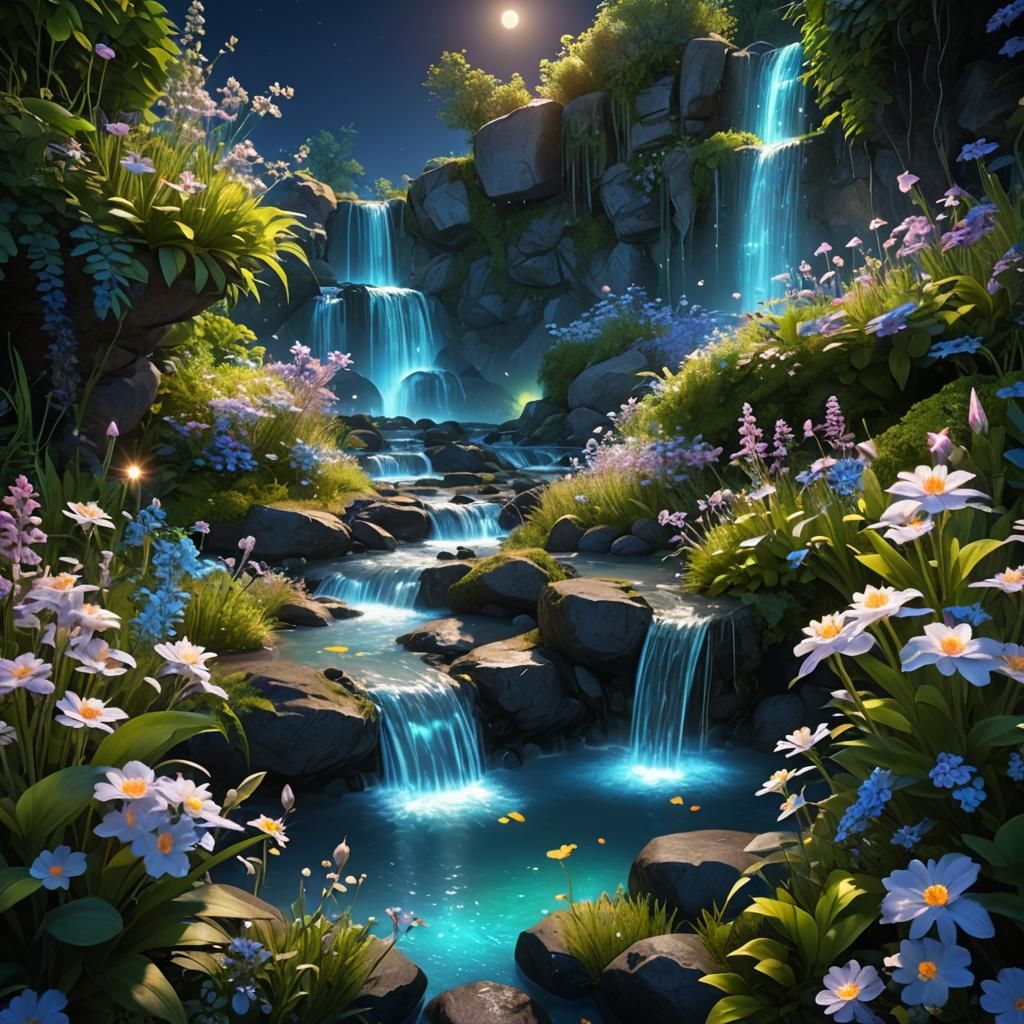 Waterfall stream in the summer  by @Fungidelight