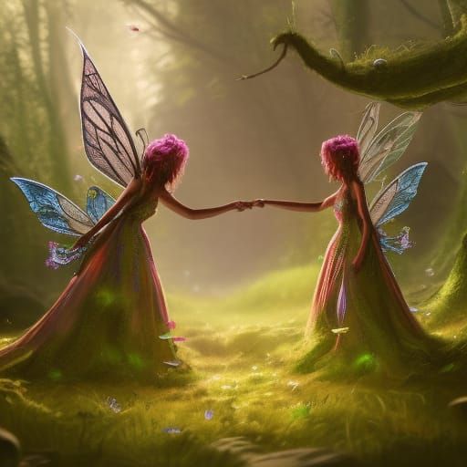 Forest fairies holding hands