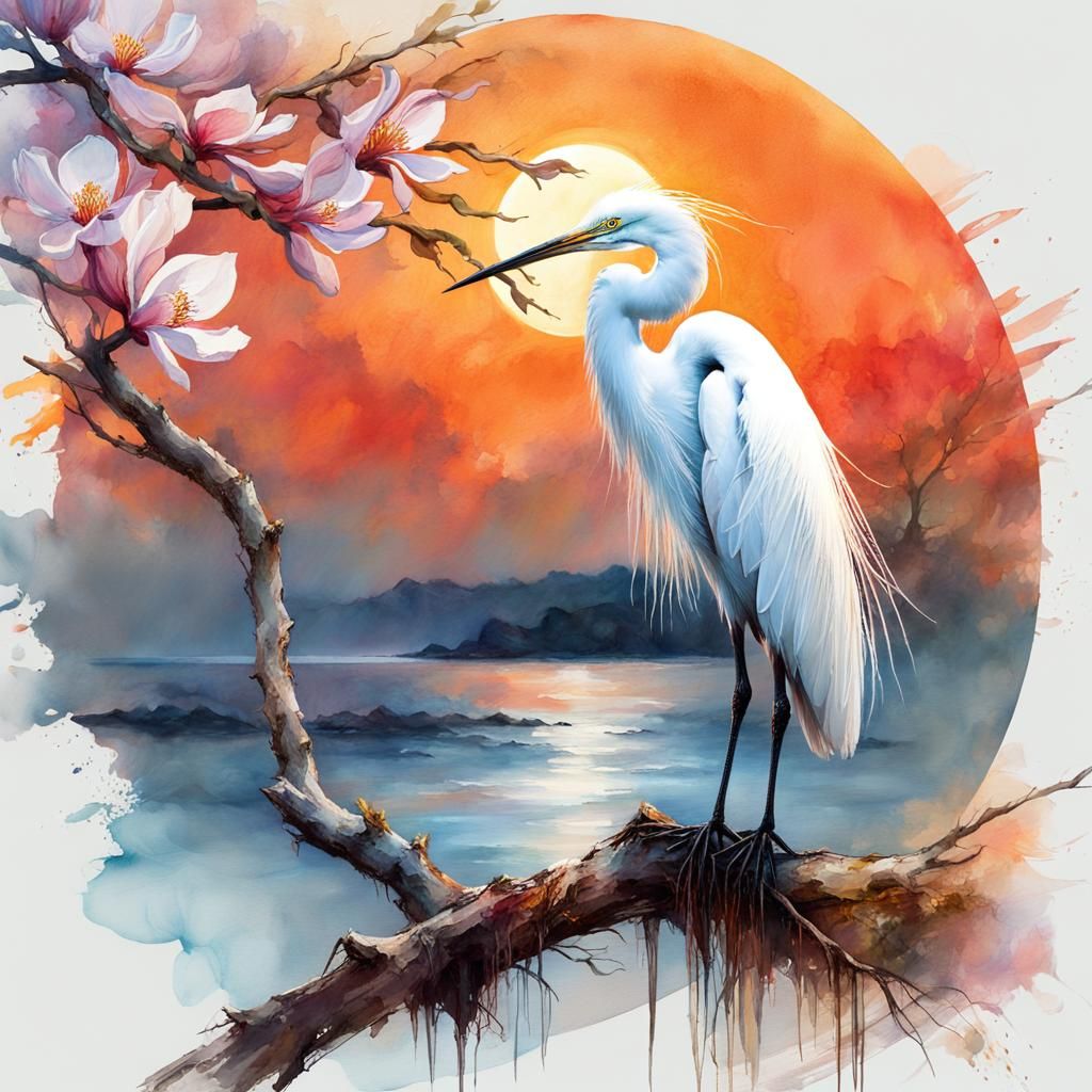 Egret's Dawn Gaze  by @Artless