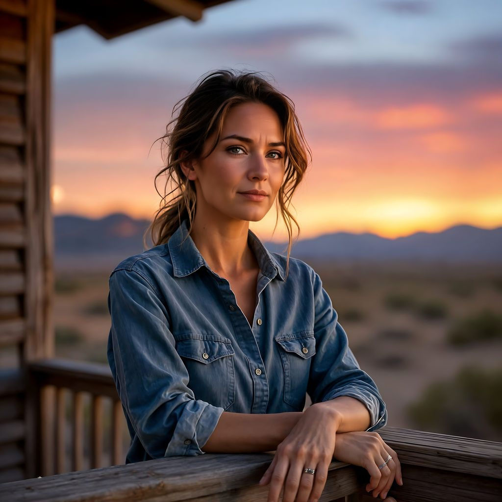 Nevada Woman's Portrait: Resilience in Golden Light