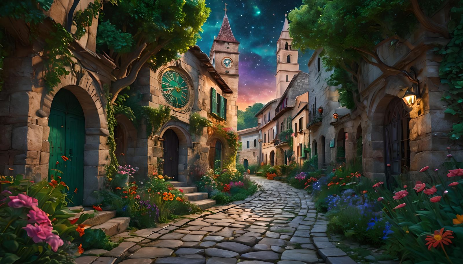 Ancient City Illustration in Pablo Amaringo Style