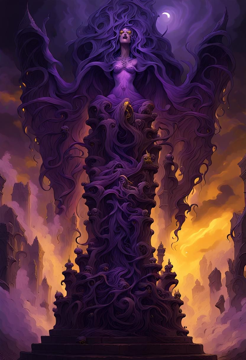 Lilith broodmother hovers over the white house in flames Gustave Doré Greg Rutkowski a masterpiece, 8k resolution, dark fantasy concept art,...