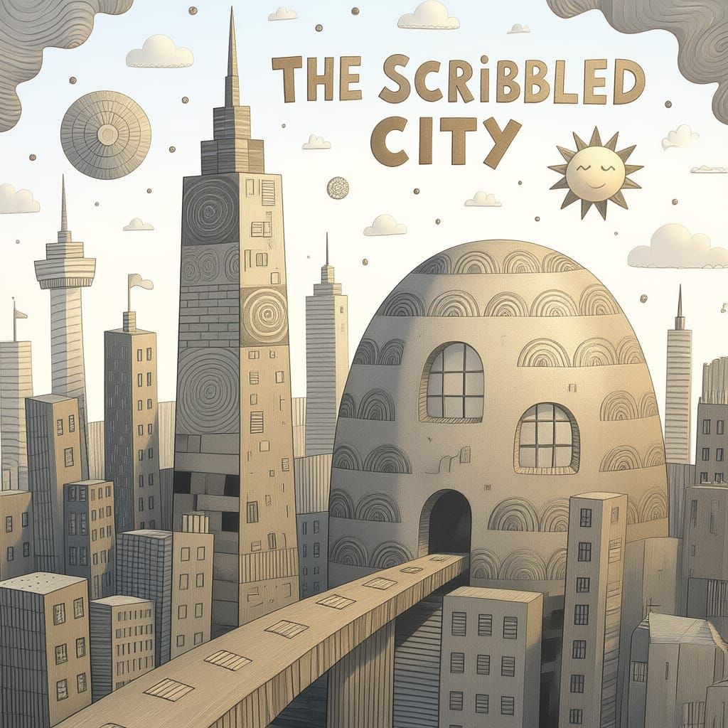 Abstract Doodle Art Cityscape in Black and White