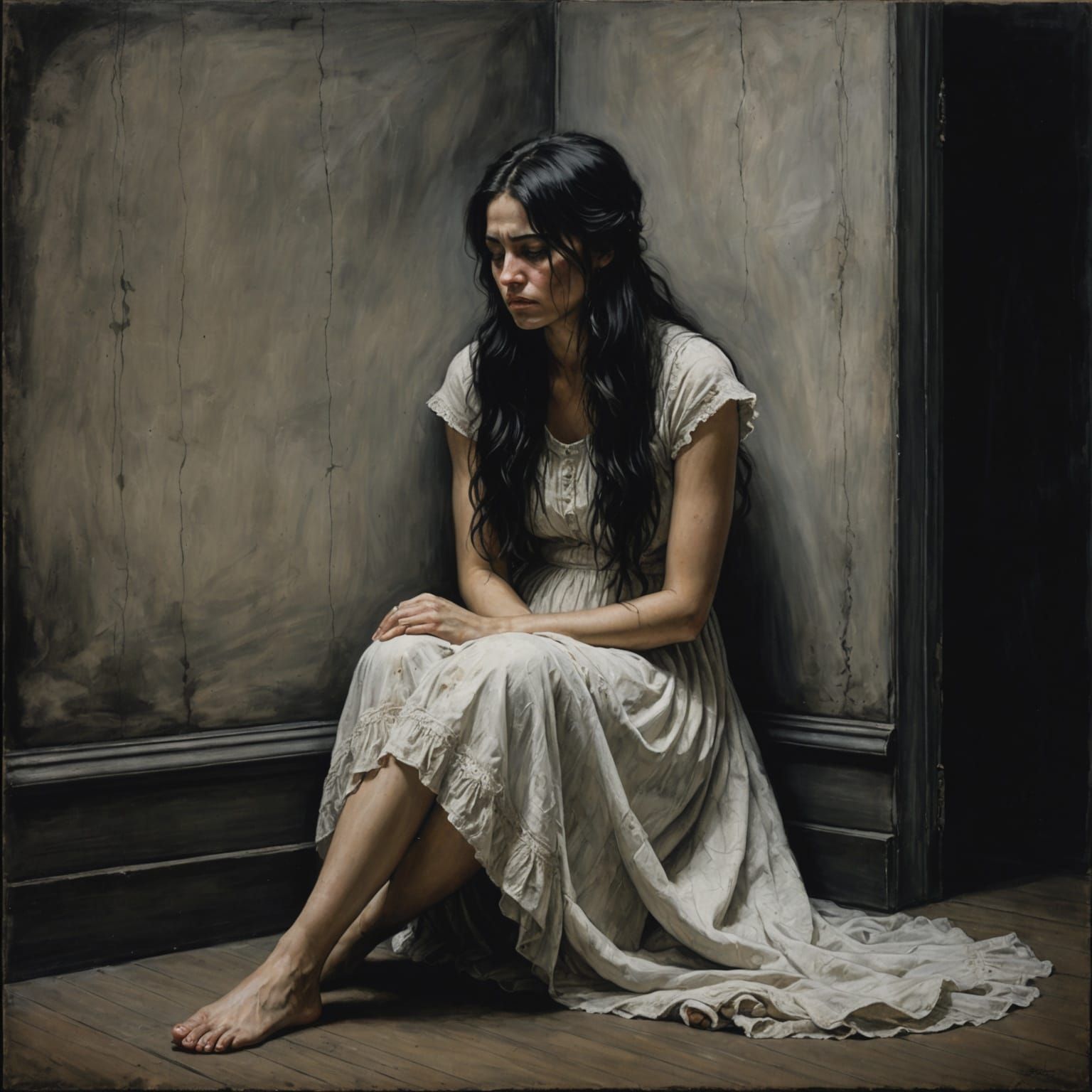 A girl sitting in the corner...